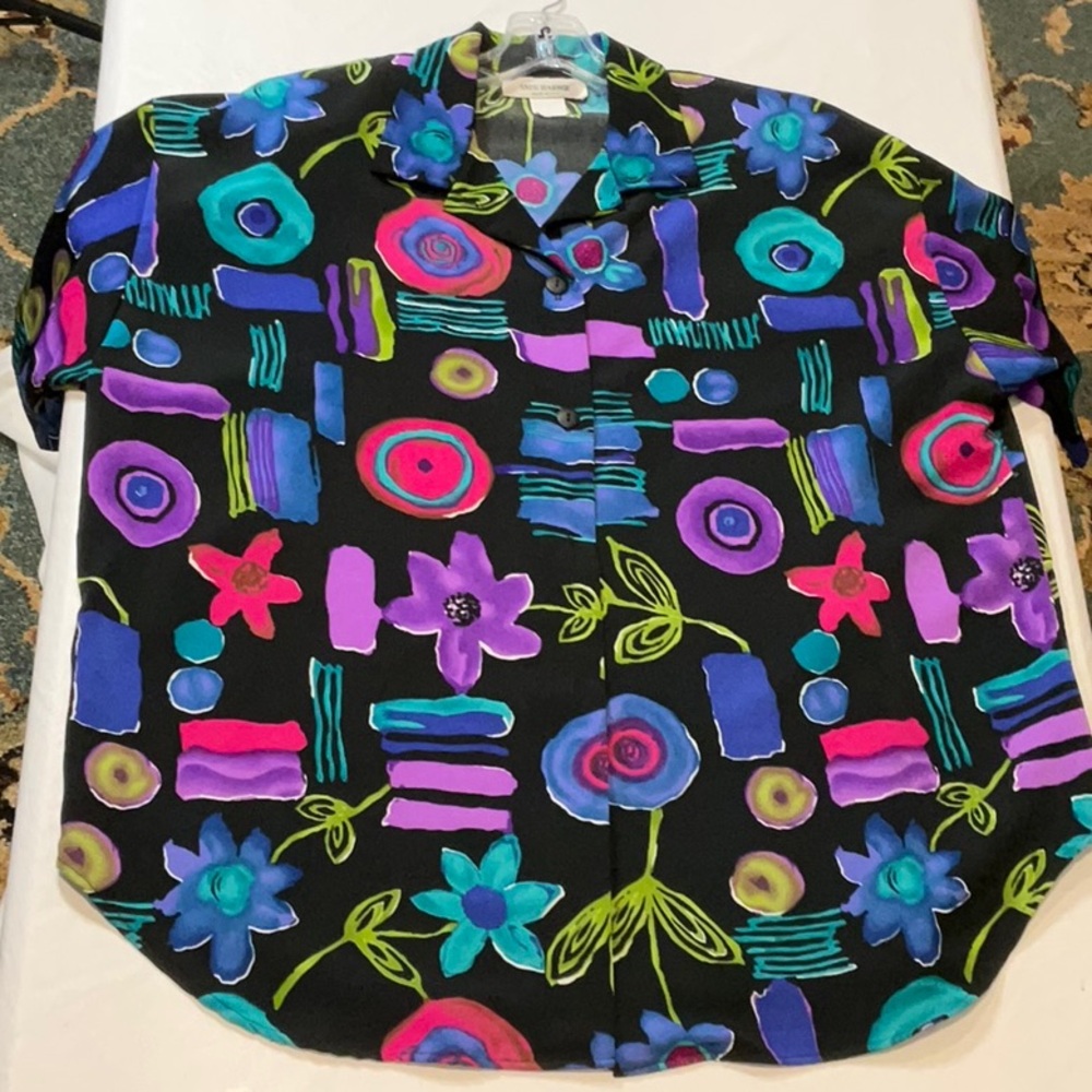 Snug Harbor Vintage Black Purple Blue 2 Piece Skirt Set Button Down Top Size 1XL - Picture 5 of 8